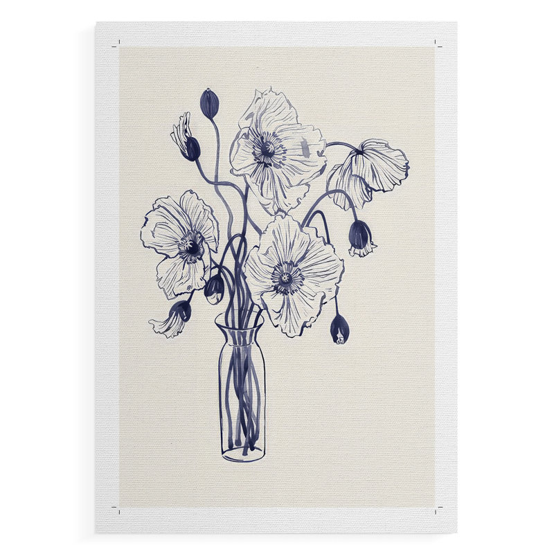 Coquelicots bleu marine I - impression sur toile seulement - non encadrée, H 60 po x l 40 po
