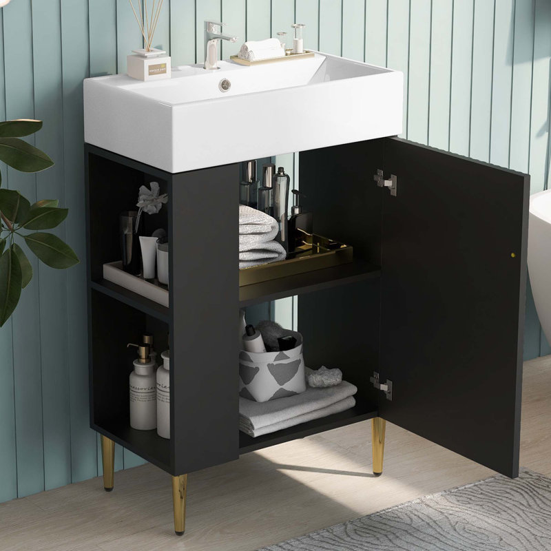 Meuble-lavabo, armoire de rangement pour salle de bain, lavabo simple en céramique, rangement à gauche