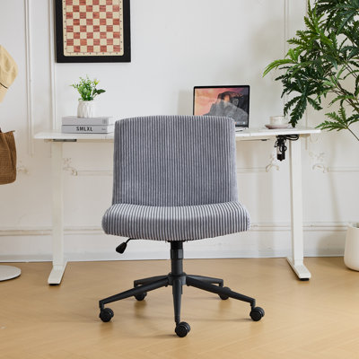24.02‘’W Corduroy Task Office Chair With Non-Rolling Pads and Wheels
