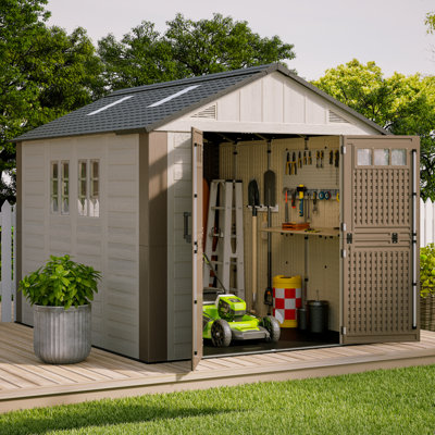 Abri de jardin en résine PEHD avec plancher renforcé, 2,44 m de largeur × 3,05 m de profondeur