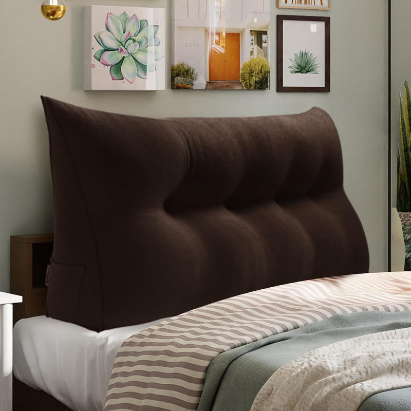 Sit-up Back Comfort Large Triangular Bolster Headboard Reading Wedge Pillow Compression, Full, Deep Brown