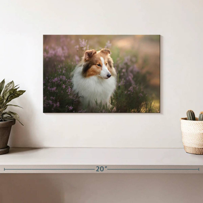 Sheltie And Flowers, 8" H x 12" W