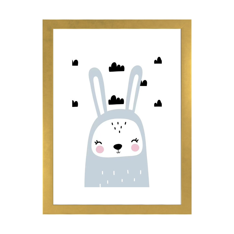 «Bunny Blue with Clouds Scandi», reproduction d'impression, Papier encadré doré, H 24 po x l 16 po x P 1 po, Blanc