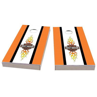 Harley Davidson Striped 2x4 Cornhole Board Set | Includes (2) Boards (8) Bags & Optional Accessories