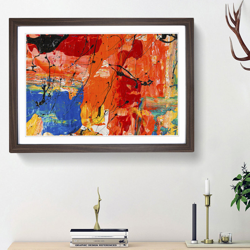 Abstract Art Painting Vol.183 by S.Johnson - Picture Frame Painting Print, 27cm H x 36cm W x 2cm D, Walnut Framed