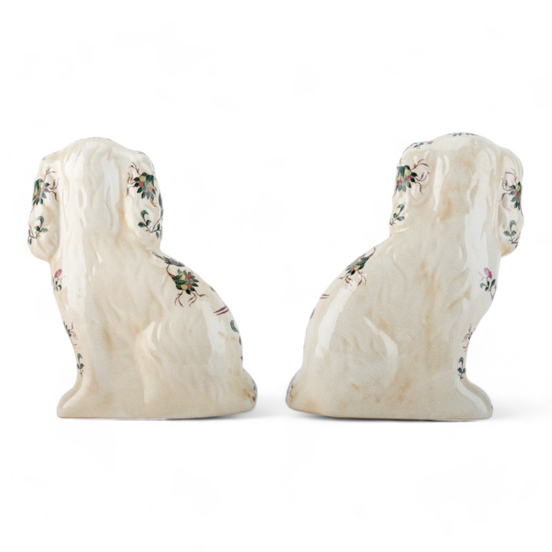 Porcelain Staffordshire Dog Figurines Pair, White floral