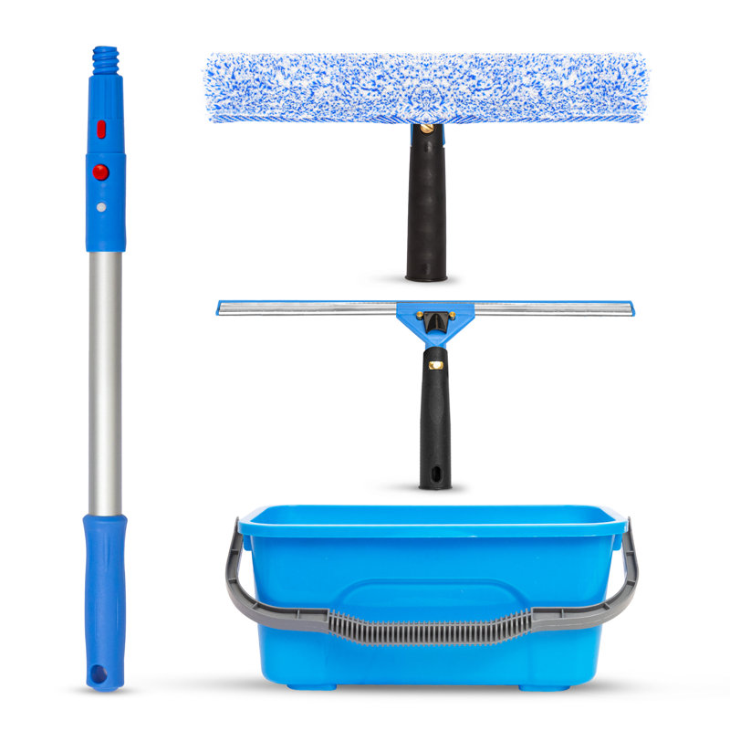 Ensemble de nettoyage professionnel avec raclette de 14 po, laveuse de 14 po, poteau de 20 po et seau robuste de 3 gallons