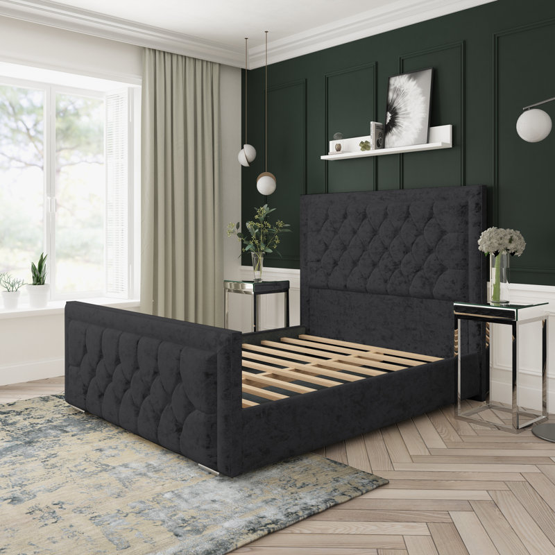 Upholstered Bed, Black, Double (4'6)