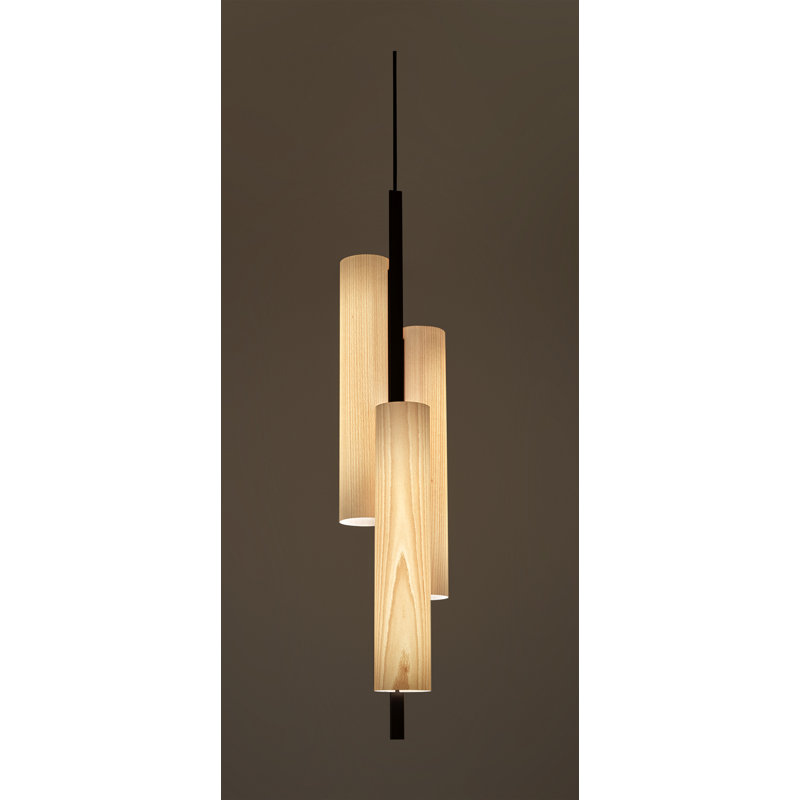 Black Note 3 - Light LED Pendant, Natural Beech, Gold