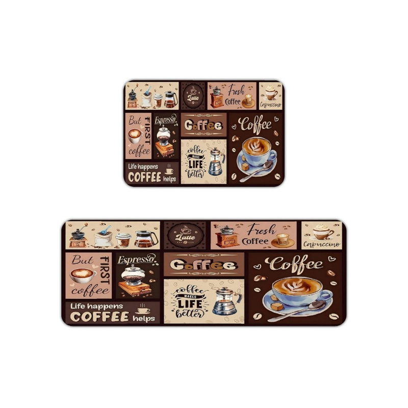 Multicolore brun, ensemble de 2 tapis de cuisine café et café