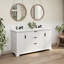 Meuble-lavabo double Barnhart 60 po entièrement assemblé avec comptoir en pierre reconstituée, lavabo en céramique, tiroirs encastrés à fermeture amortie et charnières de porte à fermeture amortie, dosseret inclus-163661381