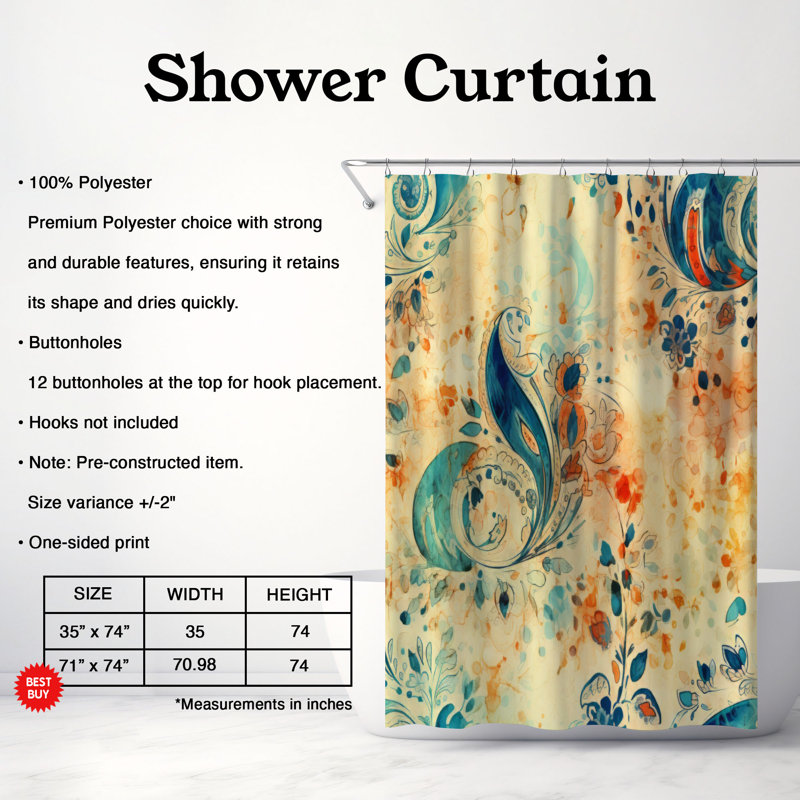 Rideau de douche Classic Paisley - Premium, H 74 po x l 71 po