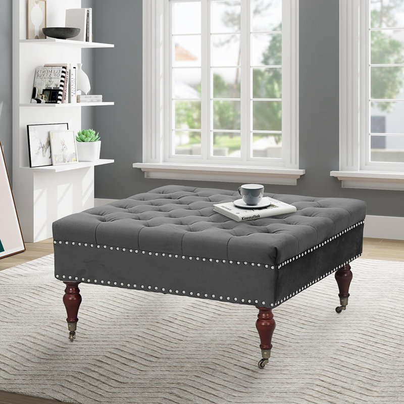 Bhreac Velvet Ottoman, Gray Velvet