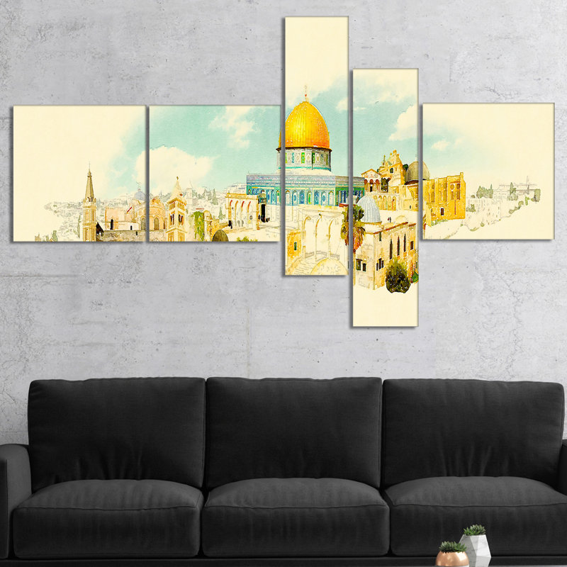 « jérusalem panoramique view », reproduction de peinture à l’aquarelle à multiples images sur toile