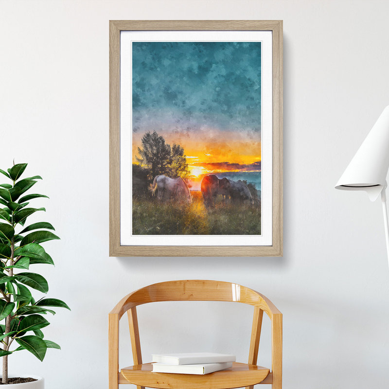Sunrise Behind the Trees - Picture Frame Graphic Art Print, Oak Framed, 33cm H x 24cm W x 2cm D