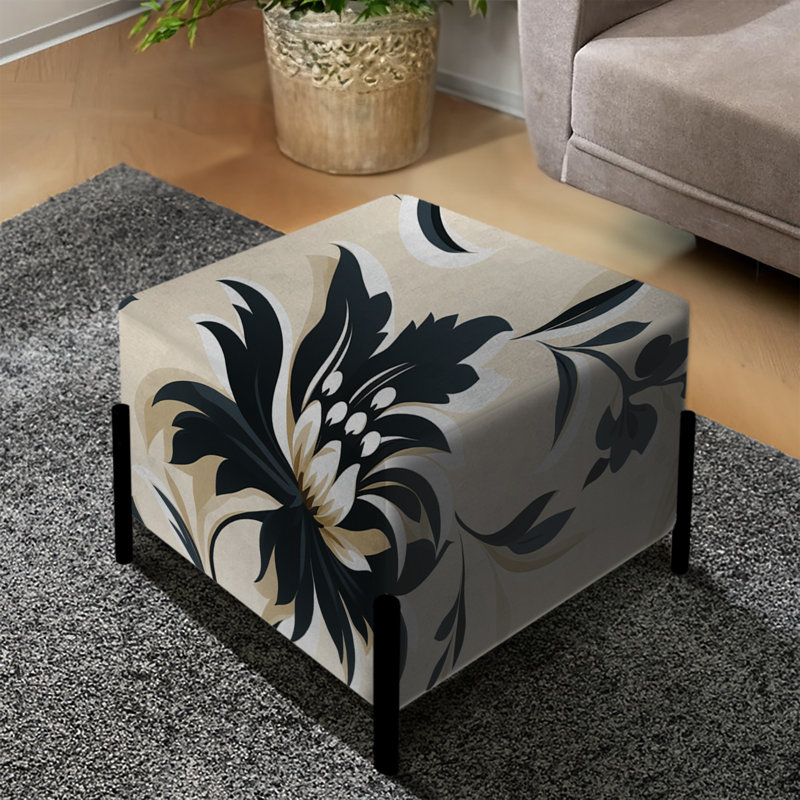 Beige élégant damassé Harmony I - Repose-pieds carré damassé