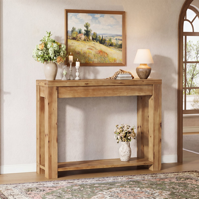43.3" Solid Wood Sofa Table with 2-tier Open Storage Shelf