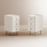 Set of 2 Solid Wood Core Nightstands with Faux Leather Upholstery & Sintered Stone Top