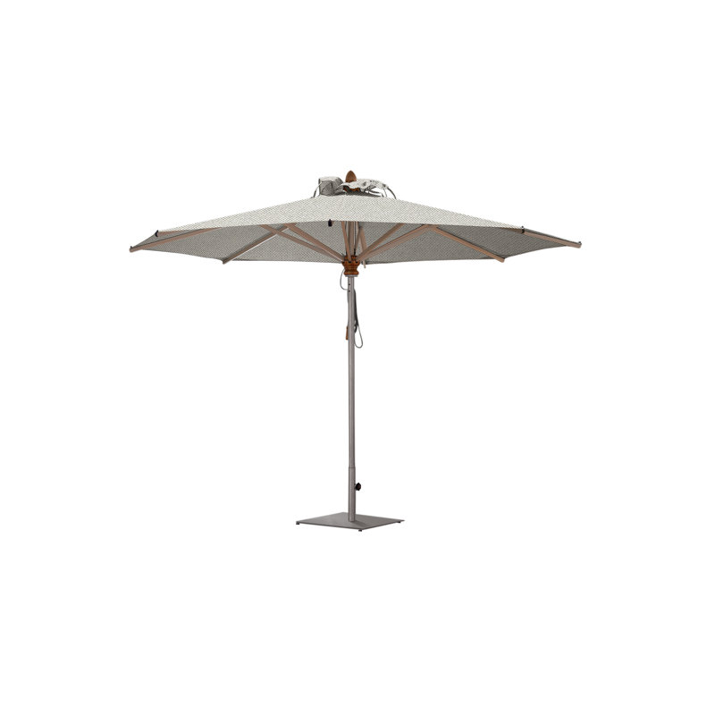 Bravura 13.1' Round Market Umbrella, Paver+Spigot Base Plate+5.8" Stainless Steel Tube, Silver Gray