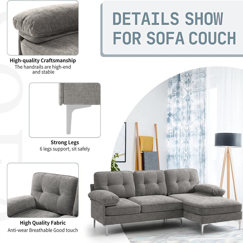 Canapé modulaire rembourré de 82,7 po Hilmir, Gris chenille