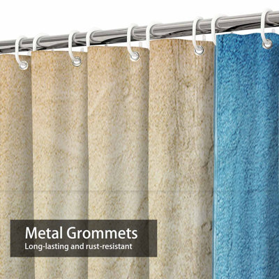 Sandy Beach Summer Space Mock Packaging Towel Sand Sea Shower Curtain with 12 Hooks