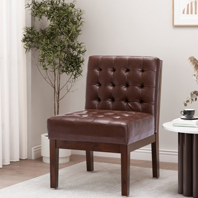Chaise d'appoint contemporaine avec revêtement et pieds en bois d'hévéa résilient, pieds élégants d'aspect brun foncé, attrait contemporain