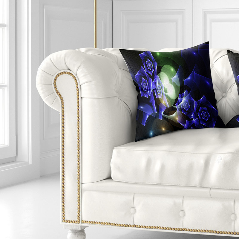Bouquet de belles roses - Coussin imprimé abstrait, 18 po x 18 po, Bleu, Coussin décoratif
