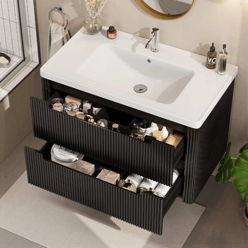 Meuble-lavabo à 2 tiroirs Linear Series, Noir, 36"