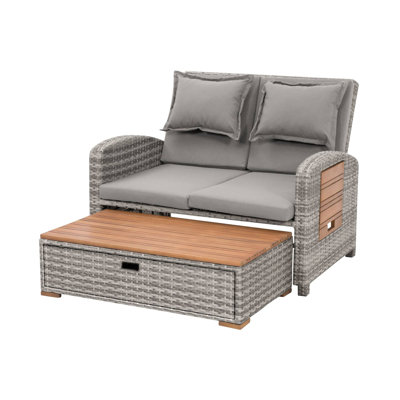 46.4" W Contemporary Reclining Chaise Lounge, Gray