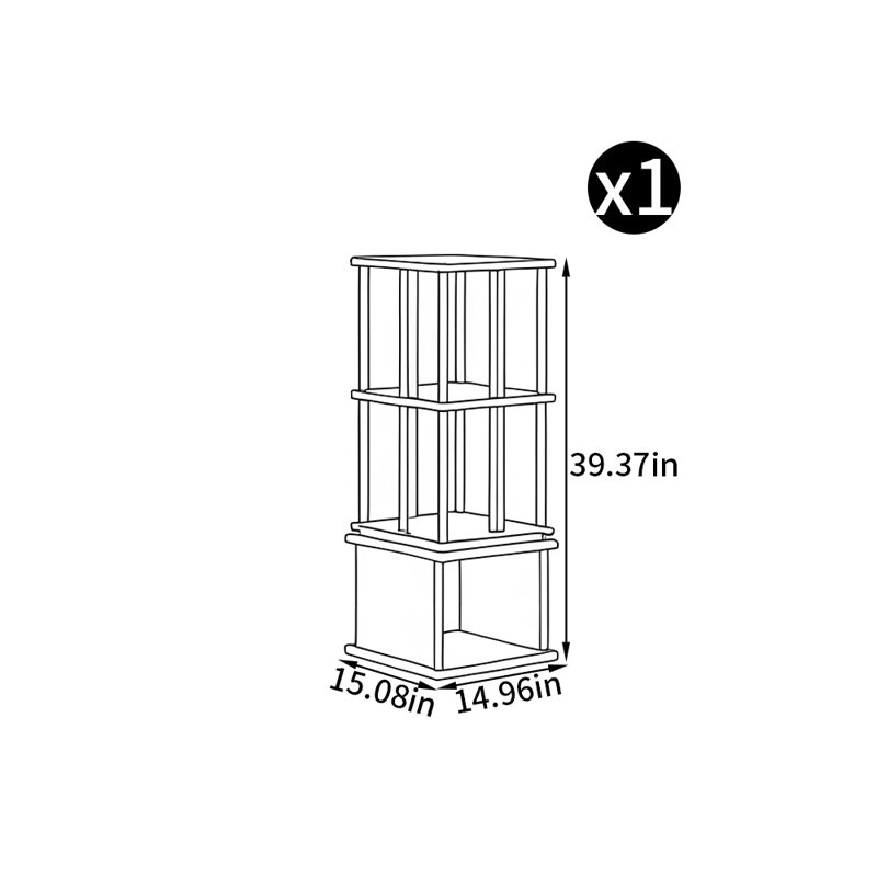 Bibliothèque rotative en bois massif, (3 tablettes) H 39,37 po x l 14,96 po x P 15,08 po