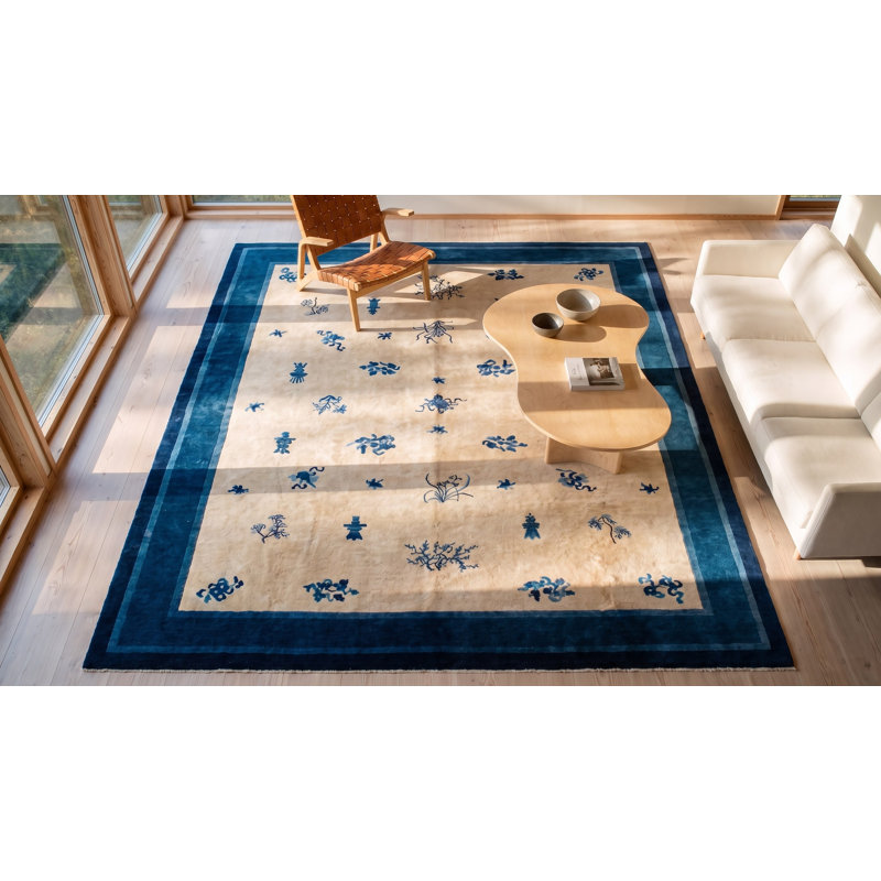 Ivory Color Antique Late 19th Century Room Size Floral Chinese Peking Carpet