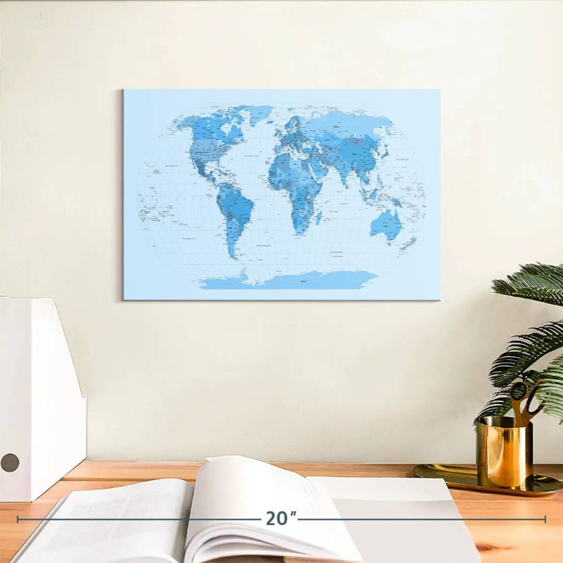 Carte du monde Aliaz - blues, H 8 po x l 12 po