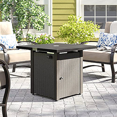 28In Outdoor Propane Fire Pit Table, 50,000BTU, Outside Gas Dinning Fire Table With Lid, Rattan & Wicker-Look, Lava Stone, ETL Certification, With Adjustable Flame Apply To Garden Patio Backyard