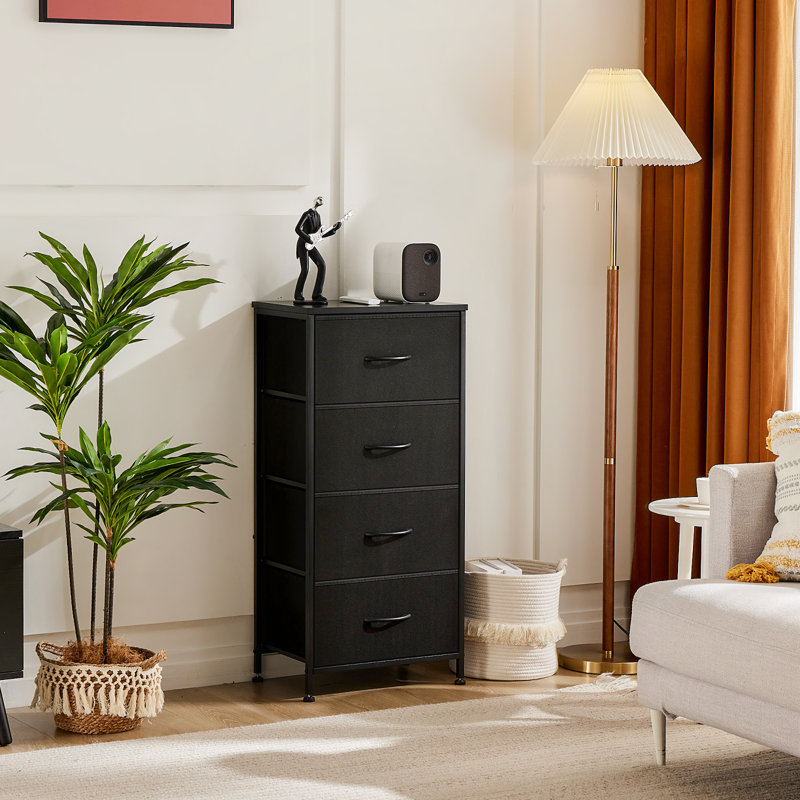 Commode 1 pièce à 4 tiroirs avec grande capacité de rangement, Noir, noir, noir, noir