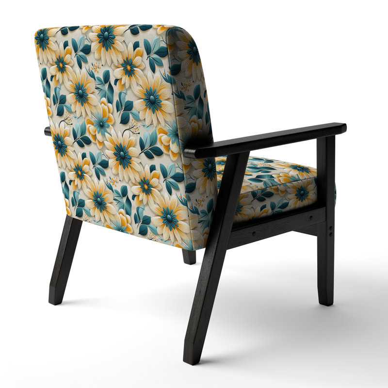 Fauteuil décoratif rétro à motif de cadre victorien rétro et cadre éclectique rétro, Jardin zen tranquille jaune et bleu