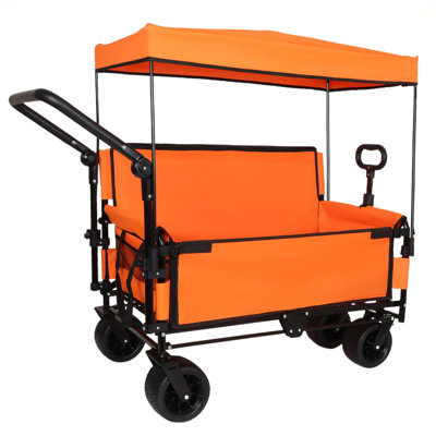 3-In-1 Folding Wagon Cart With Bench Seat & Canopy & Storage, 500Lbs Heavy-Duty, 180L Capacity, All-Terrain Wagon For Camping, Beach, Sports, & Garden