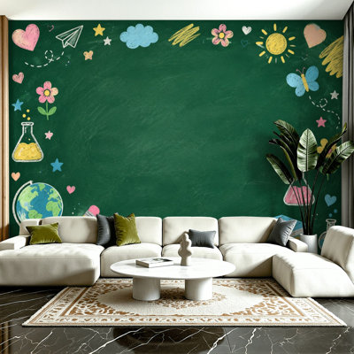 Peel and Stick Wallpaper Colourful Back to School Chalkboard Educational Icons Doodles Wall Murals 100"H x 144"W Removable PVC Wall Paper Self-Adhesive Wall Decor for Bedroom Living Room Home Office