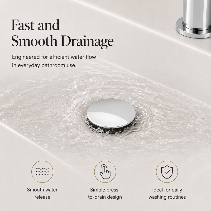 Stainless Steel Bathroom Sink Pop-Up Drain Without Overflow, Polished Chrome