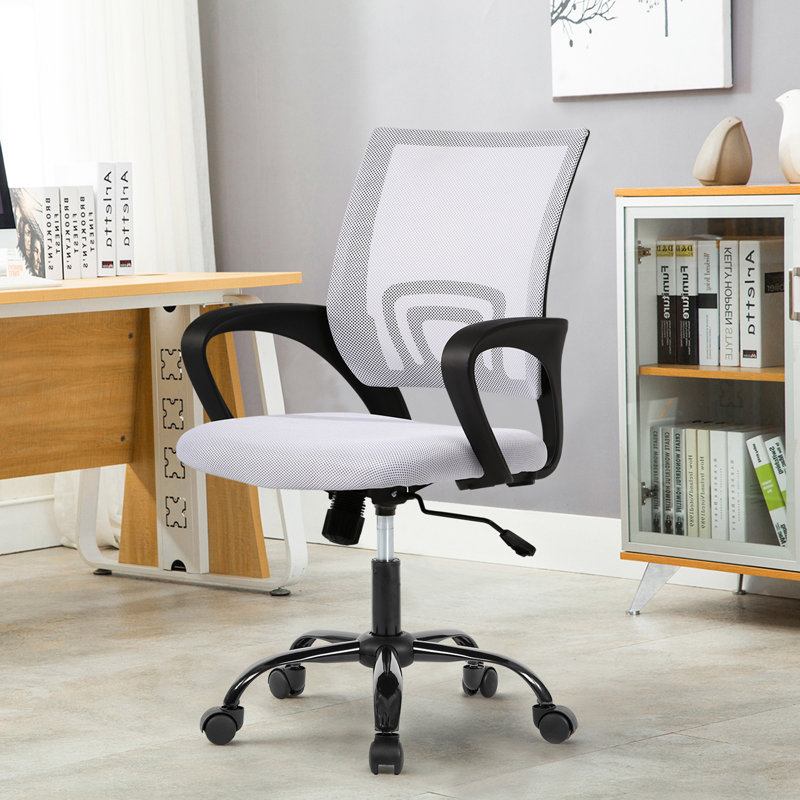 Chaise de bureau Fauteuil de bureau ergonomique en maille à hauteur réglable, Blanc