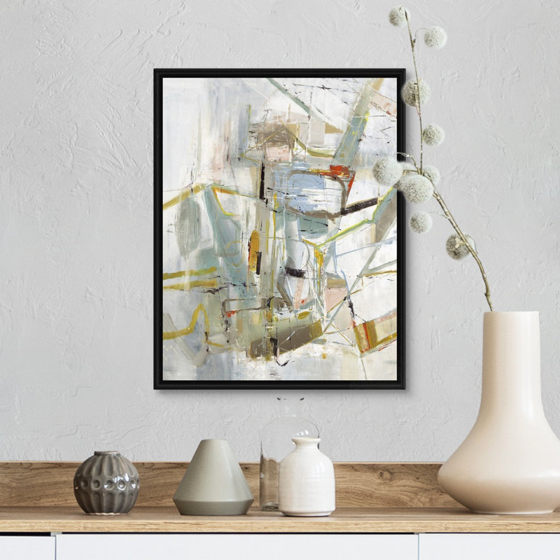 «Contraption II» par Jodi Maas, reproduction d'art sur toile, H 16 po x l 13 po x P 1,75 po, Cadre flottant blanc