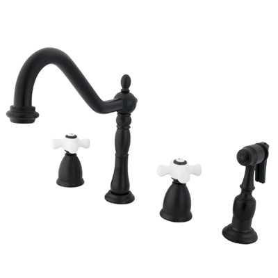 Heritage Two Handle Widespread Kitchen Faucet with Porcelain Cross Handles