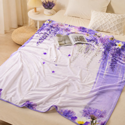 Plaid à motif floral glycine, ultra doux, léger, respirant, toutes saisons, agréable pour la peau, lavable à la machine, décoratif, pour canapé, fauteuil, salon et chambre