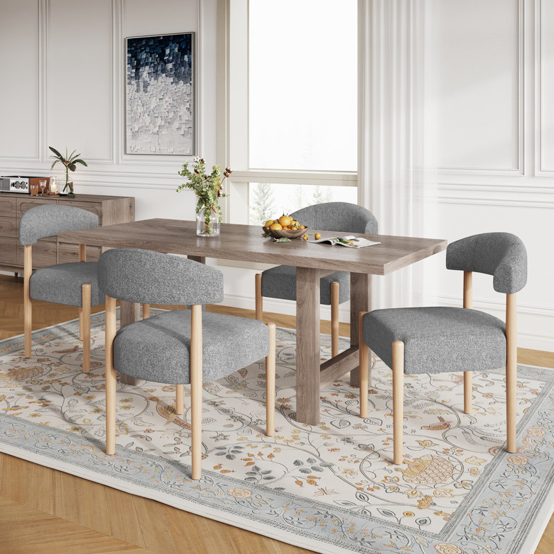 19.1'' H Upholstered Side Dining Chair (Set Of 4), Gray Polyester, Medium Wood