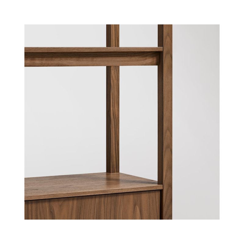 Open Plan Solid Wood Etagere Bookcase, Walnut