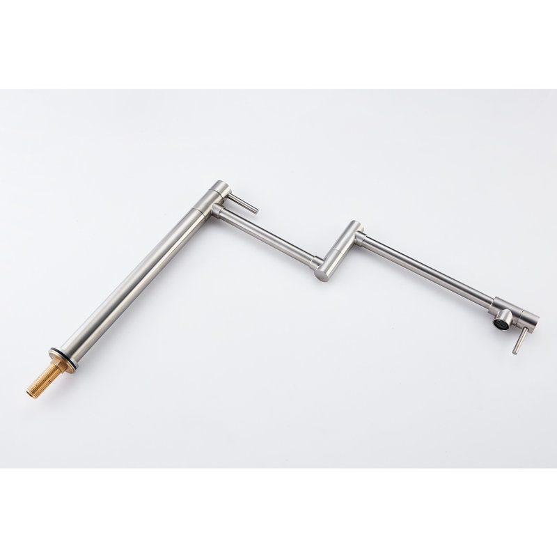 Robinet remplisseur de pot avec bras allongé - rotation à 360 ° et option pliable, aspect nickel brossé, matériau en laiton, poignées doubles pour une utilisation facile de l'eau