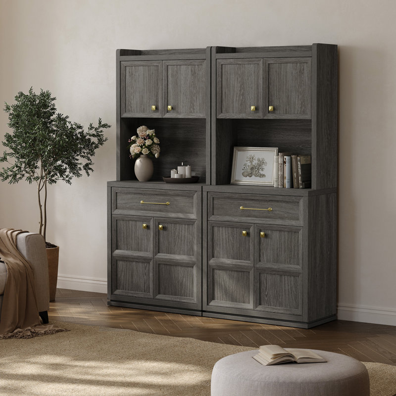 Armoires de rangement pour garde-manger 70,8 po avec tiroir et tablettes réglables, Gris foncé