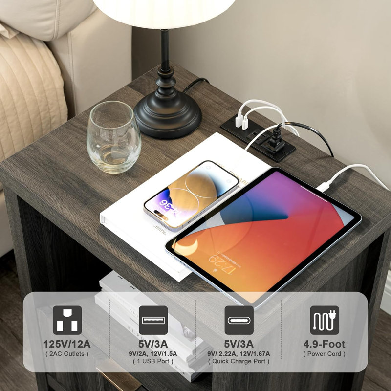 Latitude Run® Arrilla 25'' Nightstand with USB & Outlet