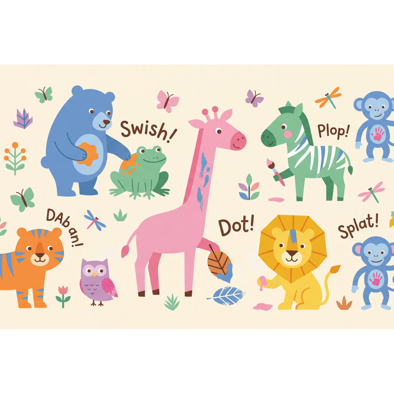 Papier peint pour enfants, animaux dessinés, 120 po x 96 po, Peler et coller