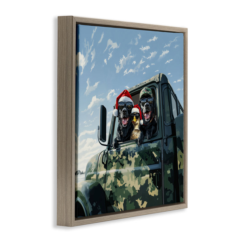 Cadre flottant Santa Dogs & Duck, design par Jim Baldwin, Cadre flottant orme Montalcino, H 18 po x l 18 po