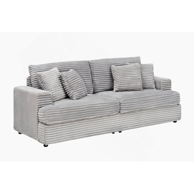 Spacious Corduroy 3-Seater Sofa With Matching Throw Pillows, For Modern And Comfortable Living Spaces